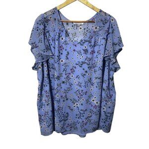 Pennington's Purple Floral Vneck Flutter Sleeve Blouse Size 3x